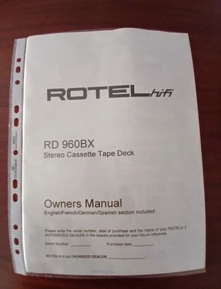 Rotel Cassette Tape Deck RD 960BX