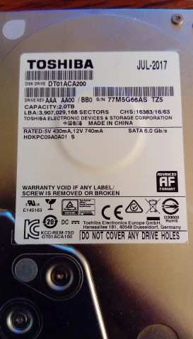 TOSHIBA HDD 3.5 inch 2Tb