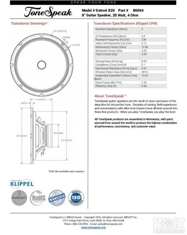 Woofer Detroit 820 20w 4ohm 8 (1τεμαχιο)