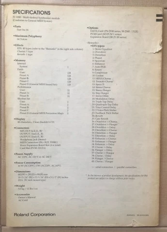 Roland JV-1080 Owner's Manual
