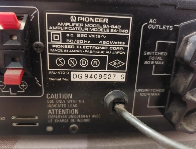 Pioneer stereo amplifier SA940