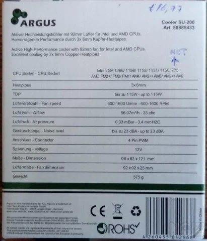 ARGUS SU-200 CPU-Cooler