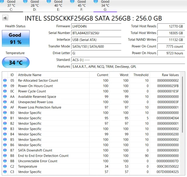 Intel SSD SATA M.2 256GB