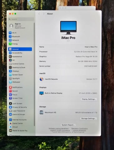 iMac Pro 8 core, 64gb ram, 16gb gpu
