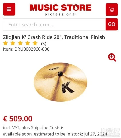 Zildjian K Crash Ride 20”