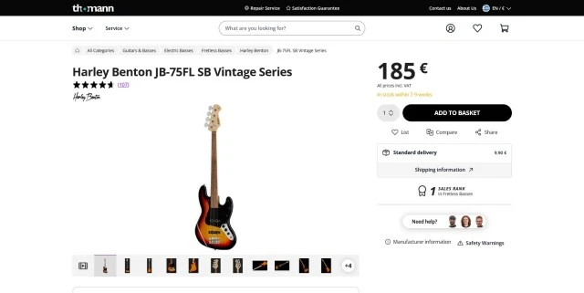 Harley Benton Fretless J-Bass