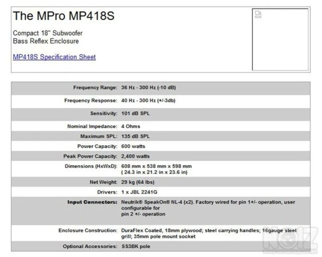 Επαγγελματικά Ηχεία JBL MP418S SubWoofer