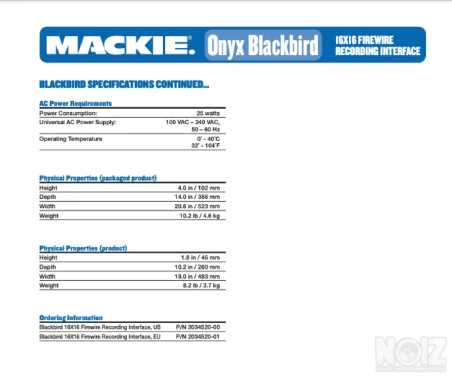 Mackie Onyx Blackbird Firewire