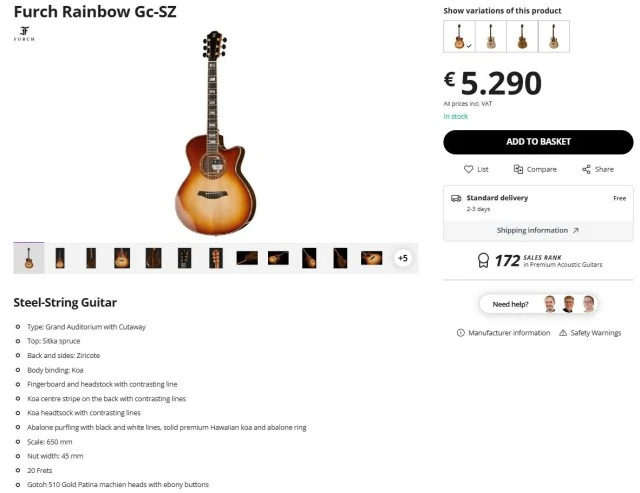 Furch Rainbow GC-SZ Sitka Top Ziricote B+S CNR a Anthem (actual guitar in pictur