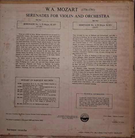 Mozart Serenades For Violin And Orchestra